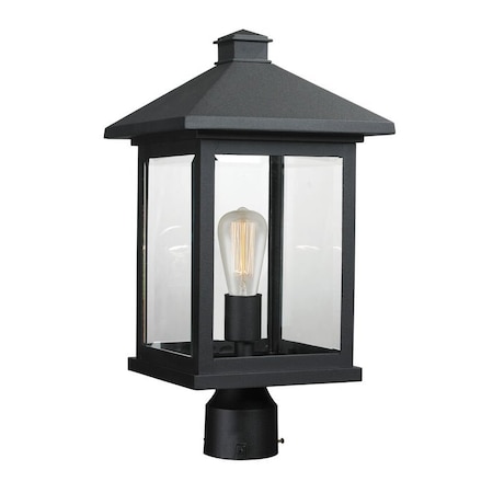 Z-Lite Portland 1 Light Post Mount Light, Black & Clear Beveled 531PHBR-BK